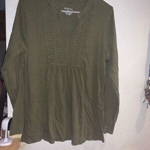 Merona Olive Long Sleeve Textured Peasant Blouse